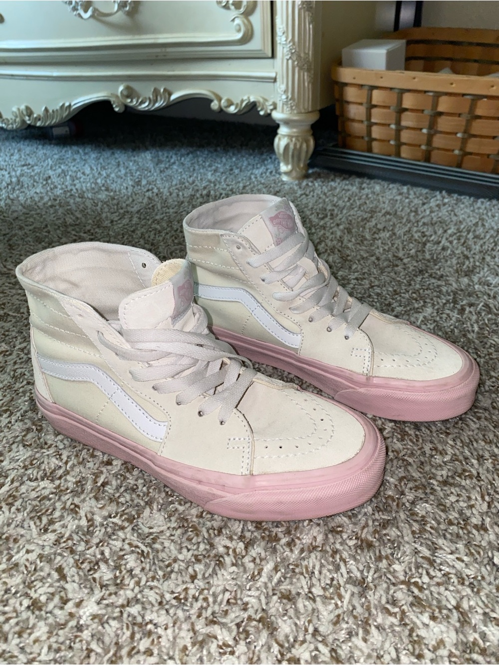 Vans High Top Sneakers in Cream and Light Pink
